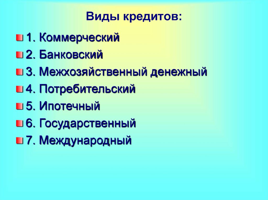 Виды кредитов: