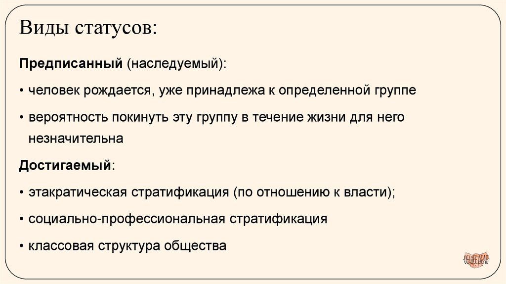 Виды статусов: