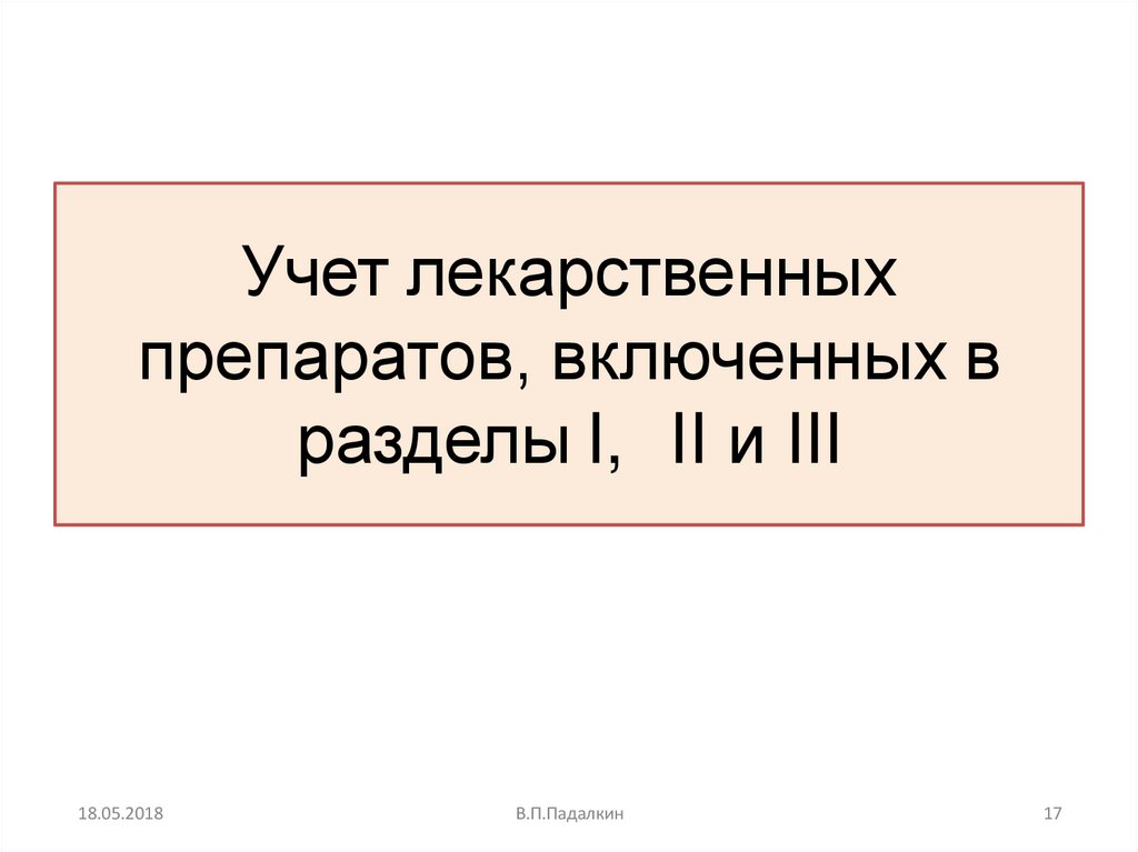 Учет лекарственных препаратов, включенных в разделы I, II и III