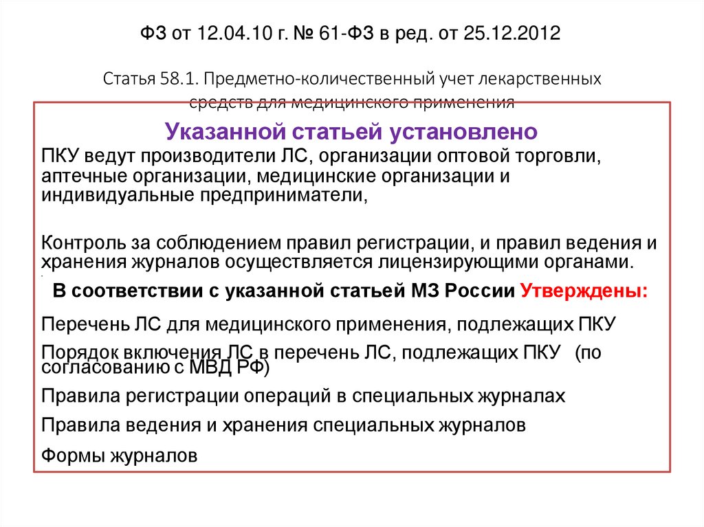 Статья 58.1. Предметно-количественный учет лекарственных средств для медицинского применения