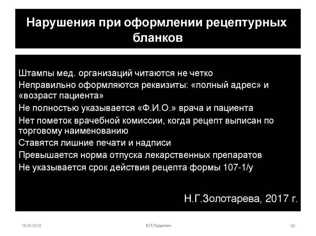 Нарушения при оформлении рецептурных бланков