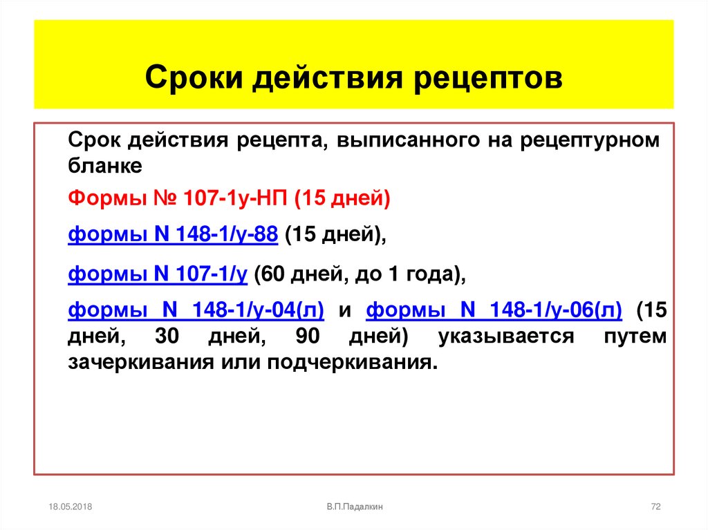 Сроки действия рецептов