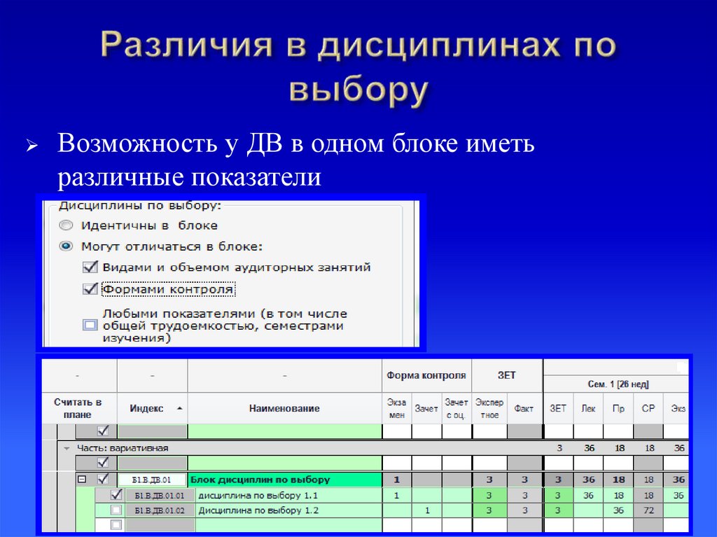 Различия в дисциплинах по выбору