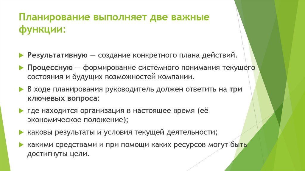 Планирование выполняет две важные функции: