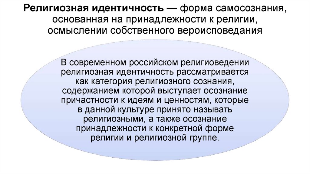 Религиозная идентичность — форма самосознания, основанная на принадлежности к религии, осмыслении собственного вероисповедания