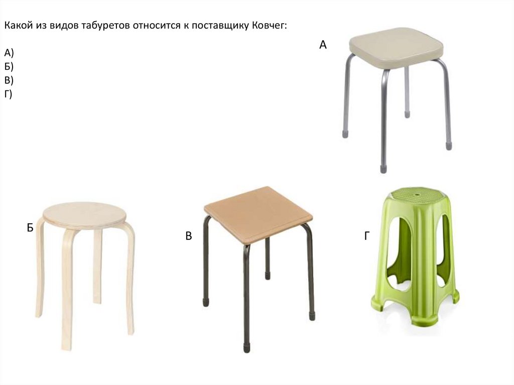 Какой из видов табуретов относится к поставщику Ковчег: А) Б) В) Г)