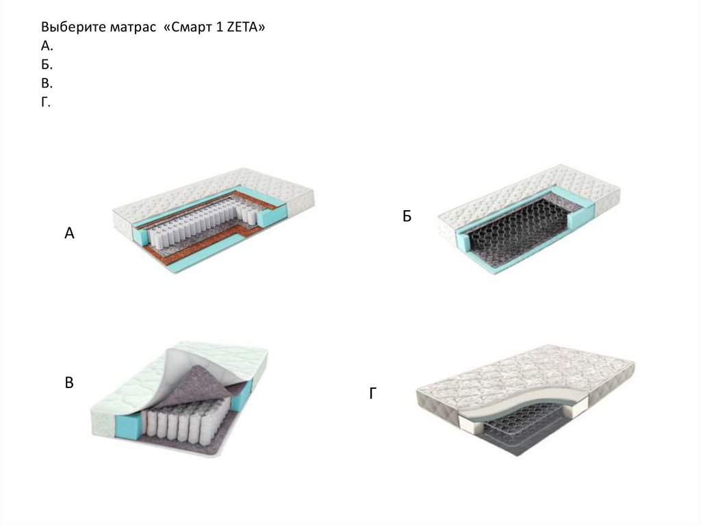 Выберите матрас «Смарт 1 ZETA» А. Б. В. Г.