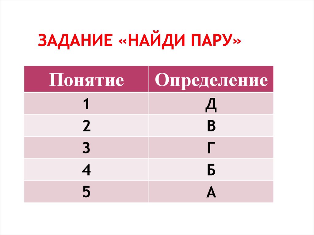 ЗадАние «Найди пару»