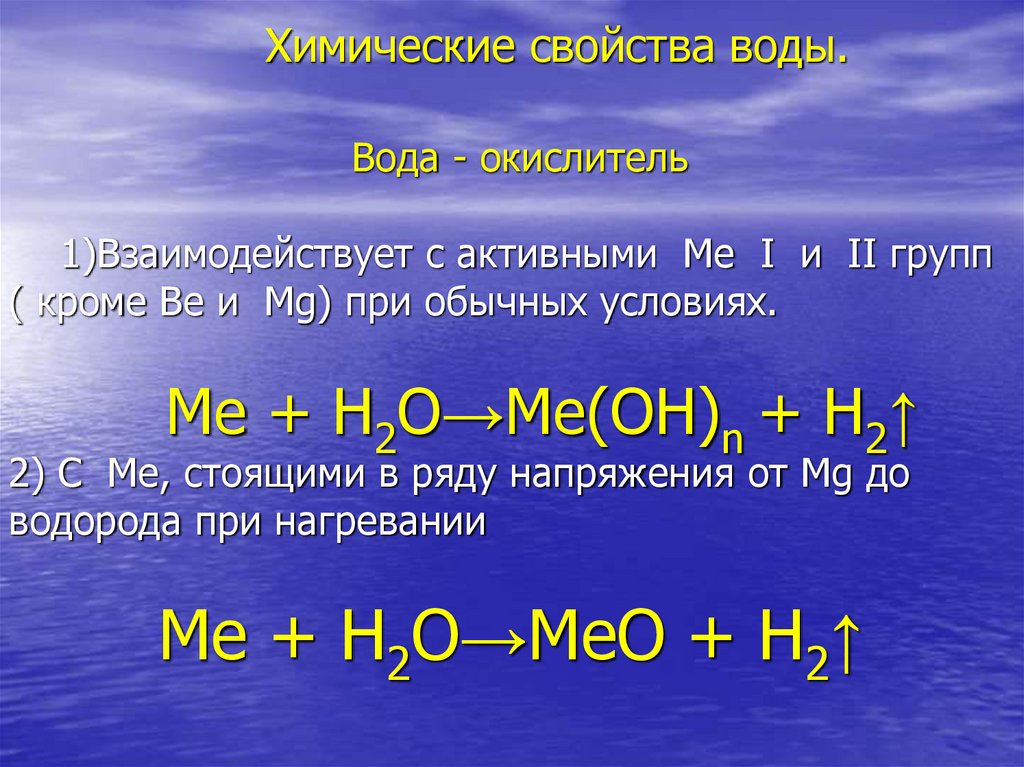 Химические свойства воды.