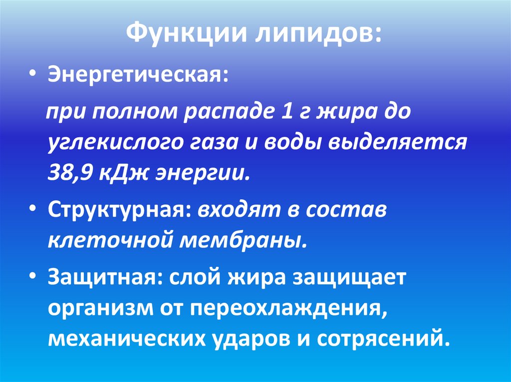 Функции липидов: