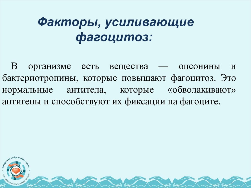 Факторы, усиливающие фагоцитоз: