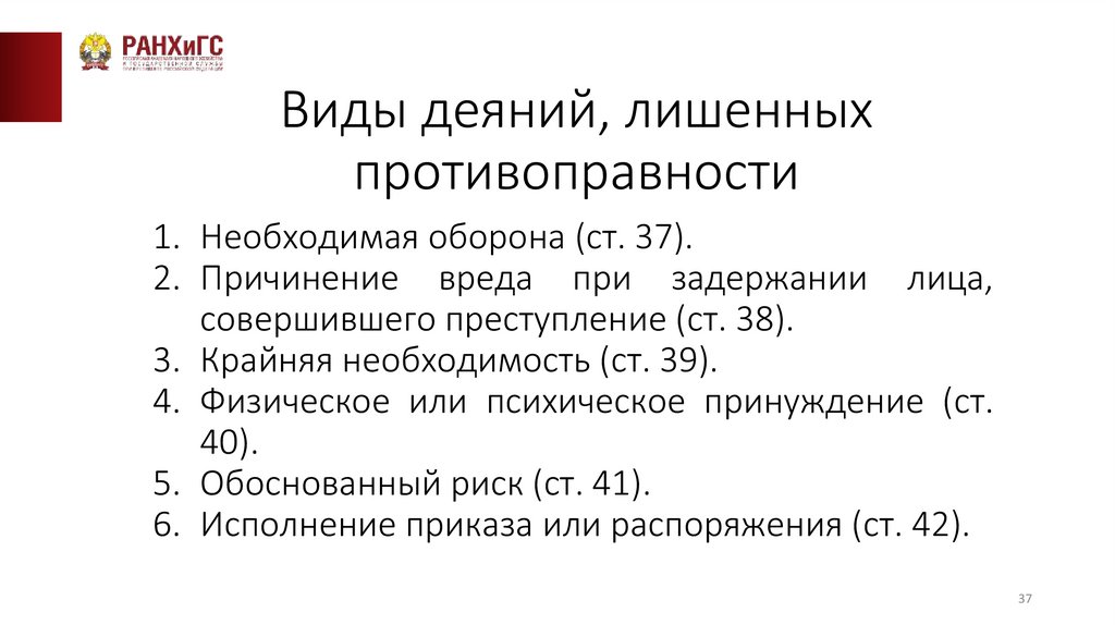 Виды деяний, лишенных противоправности