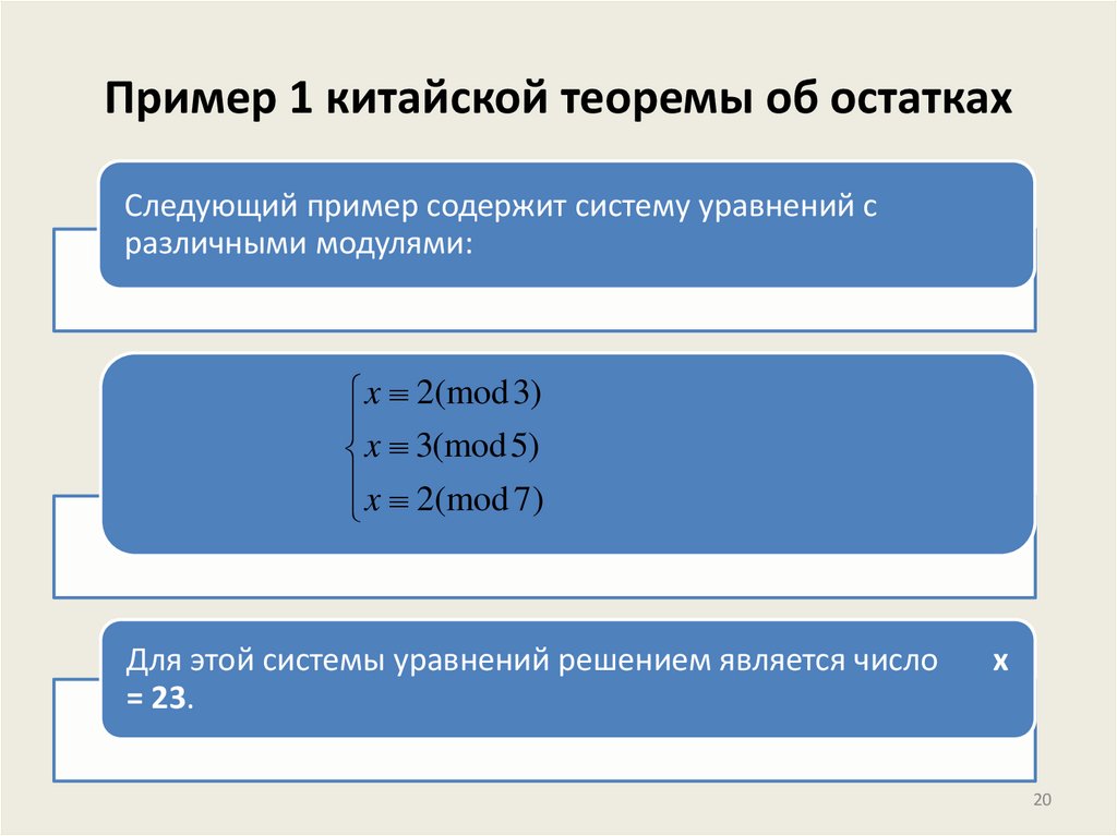 Пример 1 китайской теоремы об остатках