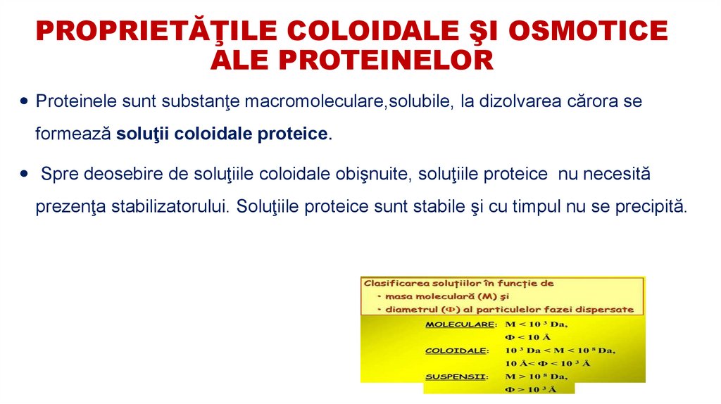 PROPRIETĂŢILE COLOIDALE ŞI OSMOTICE ALE PROTEINELOR