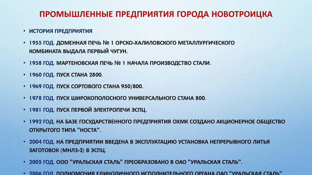 Промышленные предприятия города Новотроицка