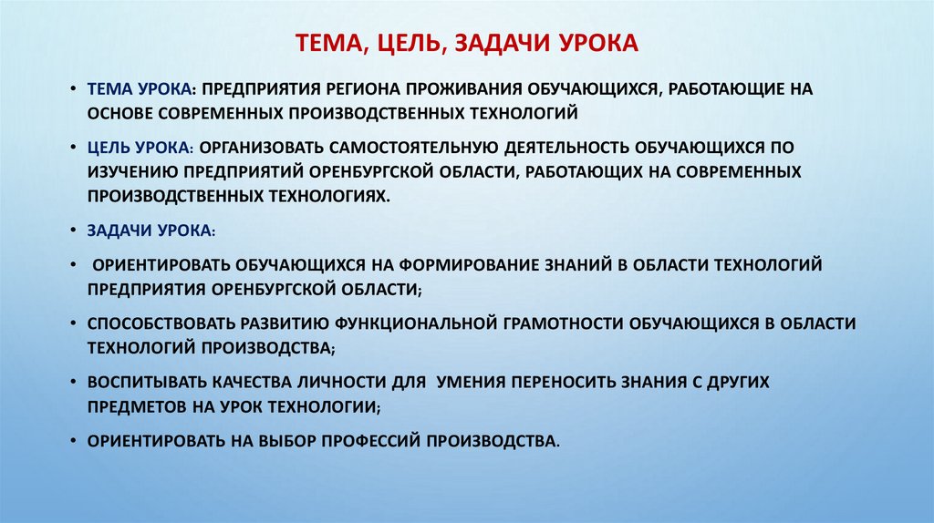 Тема, цель, задачи урока