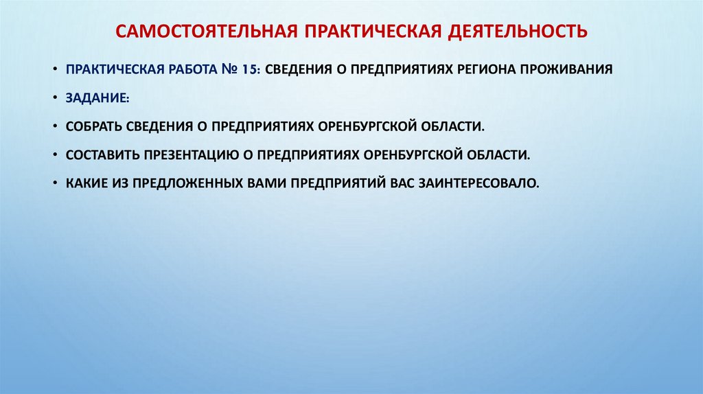 Самостоятельная практическая деятельность