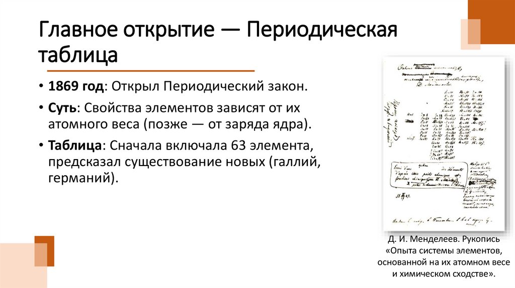 Главное открытие — Периодическая таблица