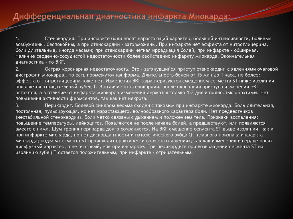 Дифференциальная диагностика инфаркта Миокарда: