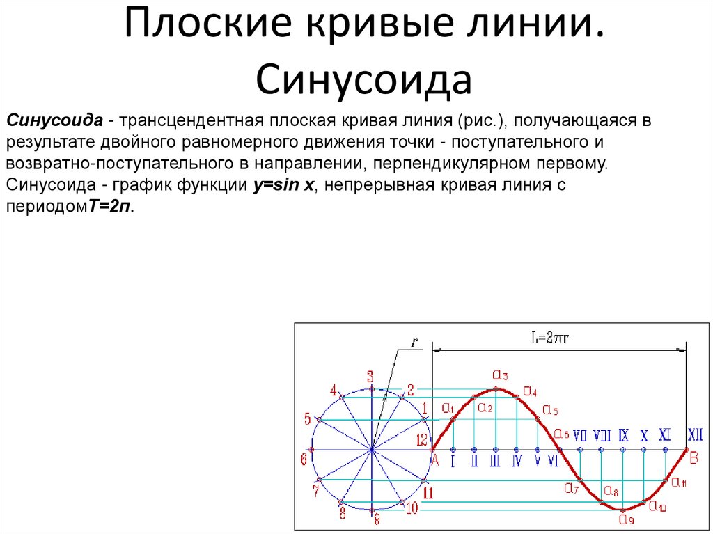 Плоские кривые линии. Синусоида
