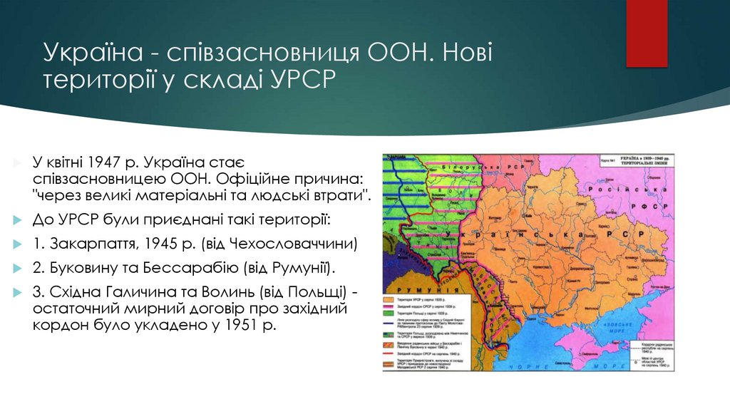 Україна - співзасновниця ООН. Нові території у складі УРСР