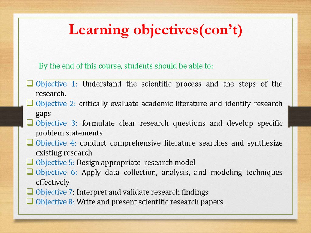 Learning objectives(con’t)