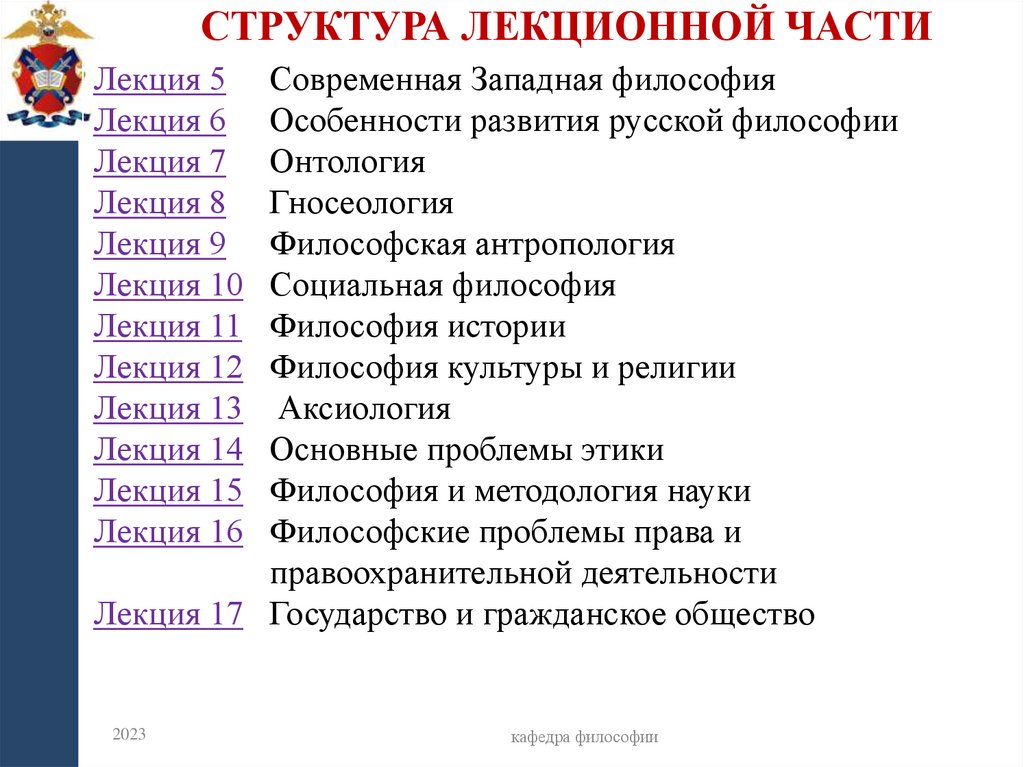 Структура лекционной части