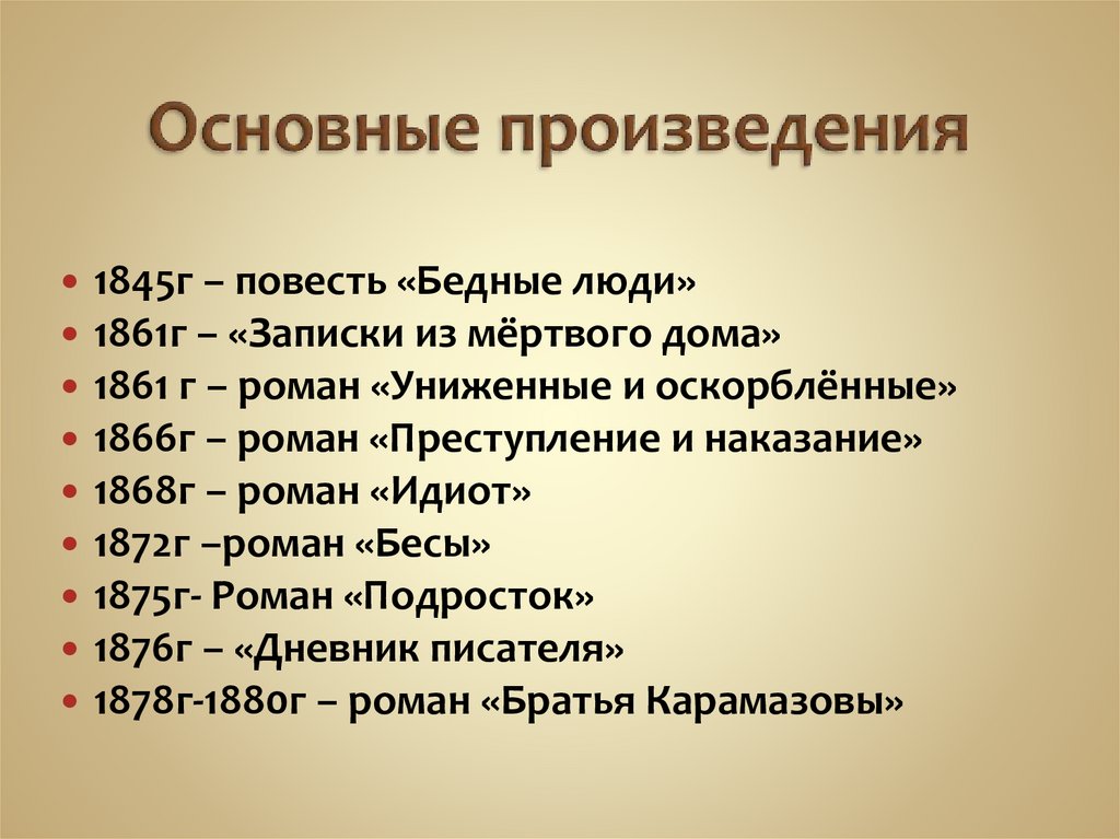 Основные произведения