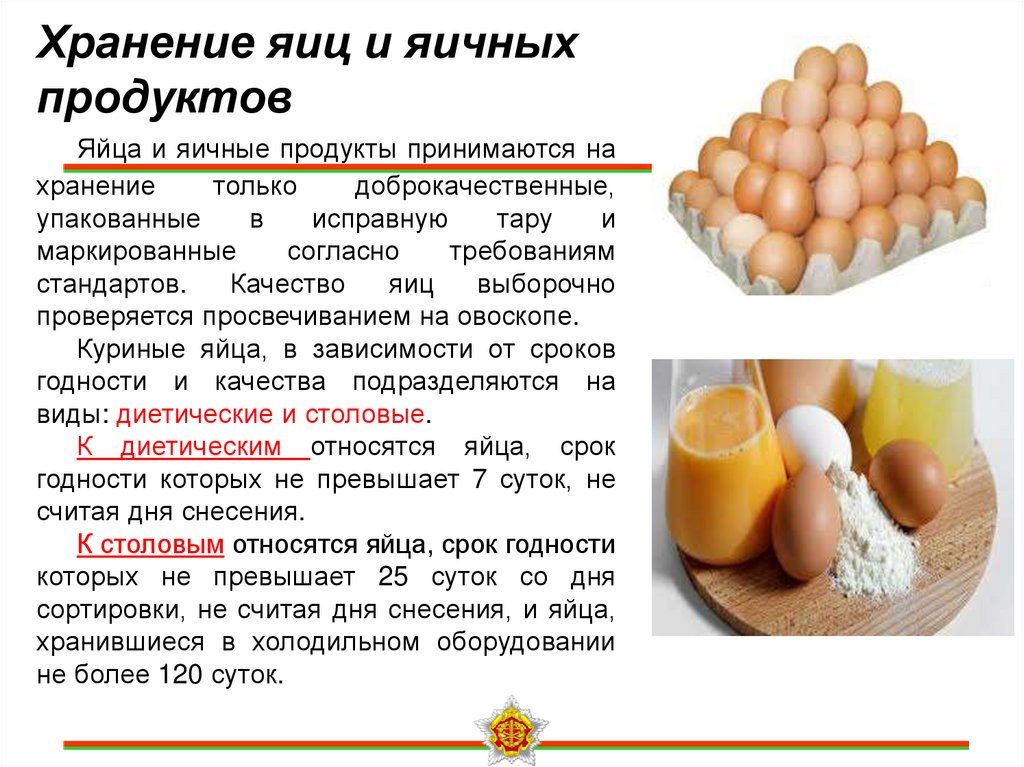 Хранение яиц и яичных продуктов