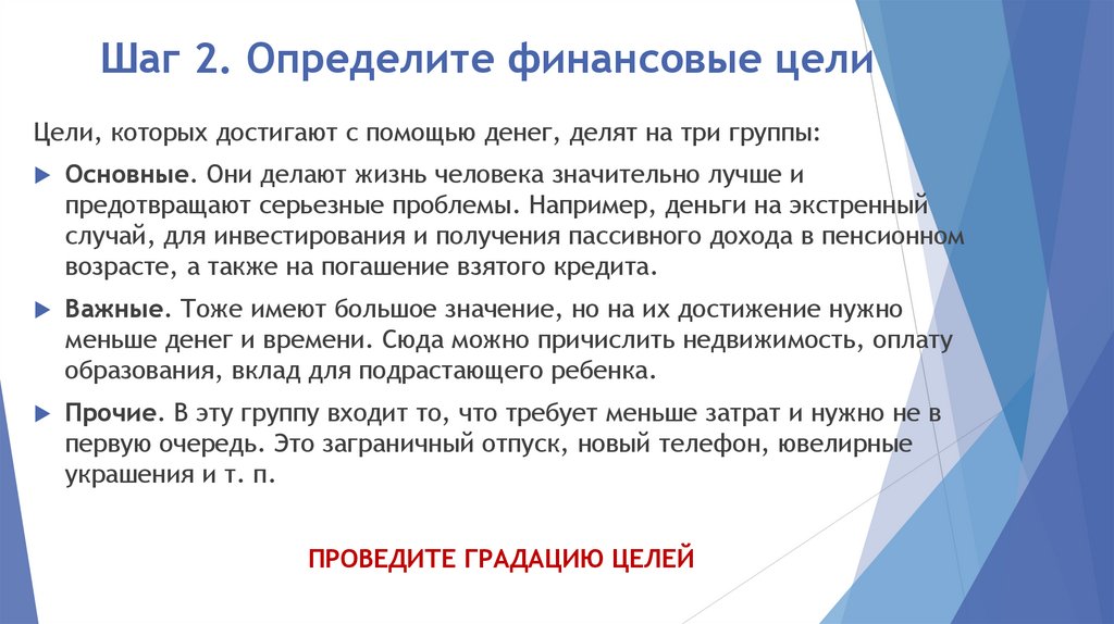 Шаг 2. Определите финансовые цели