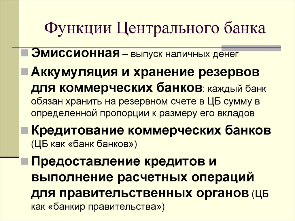 Функции Центрального банка