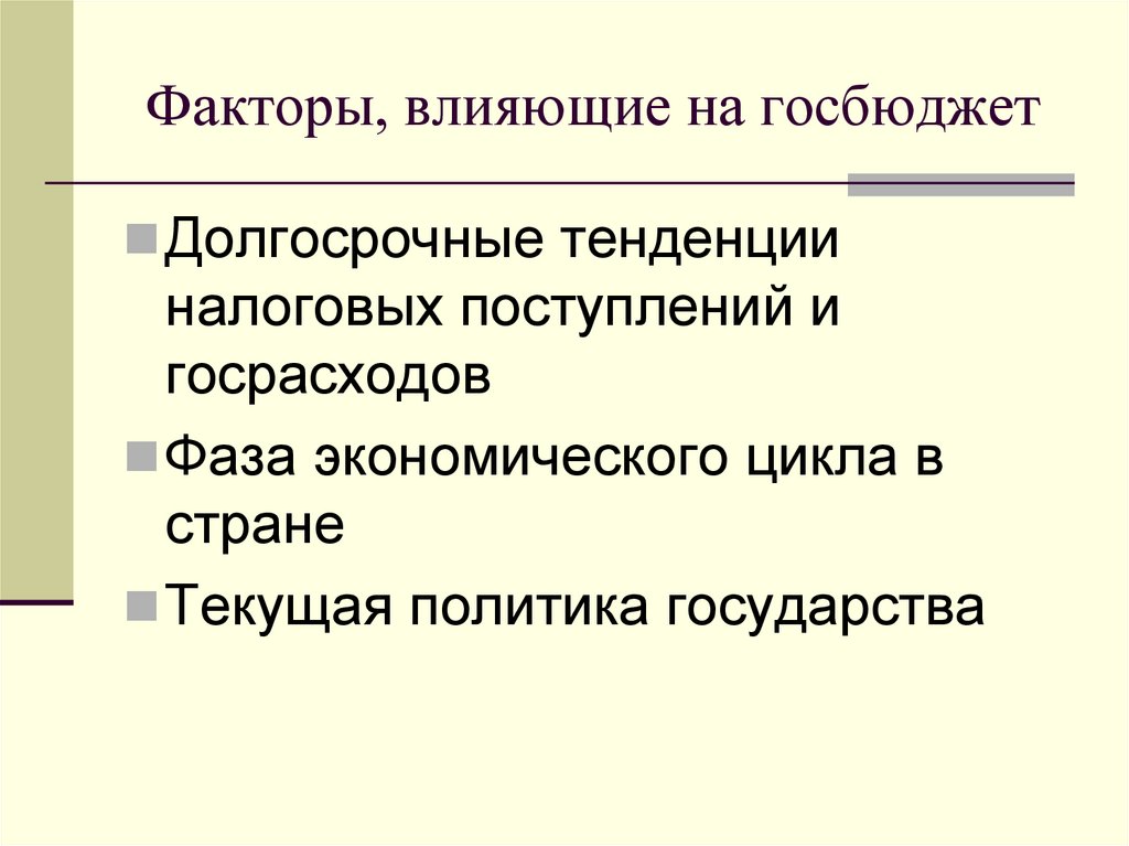 Факторы, влияющие на госбюджет