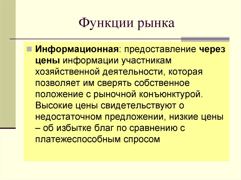Функции рынка