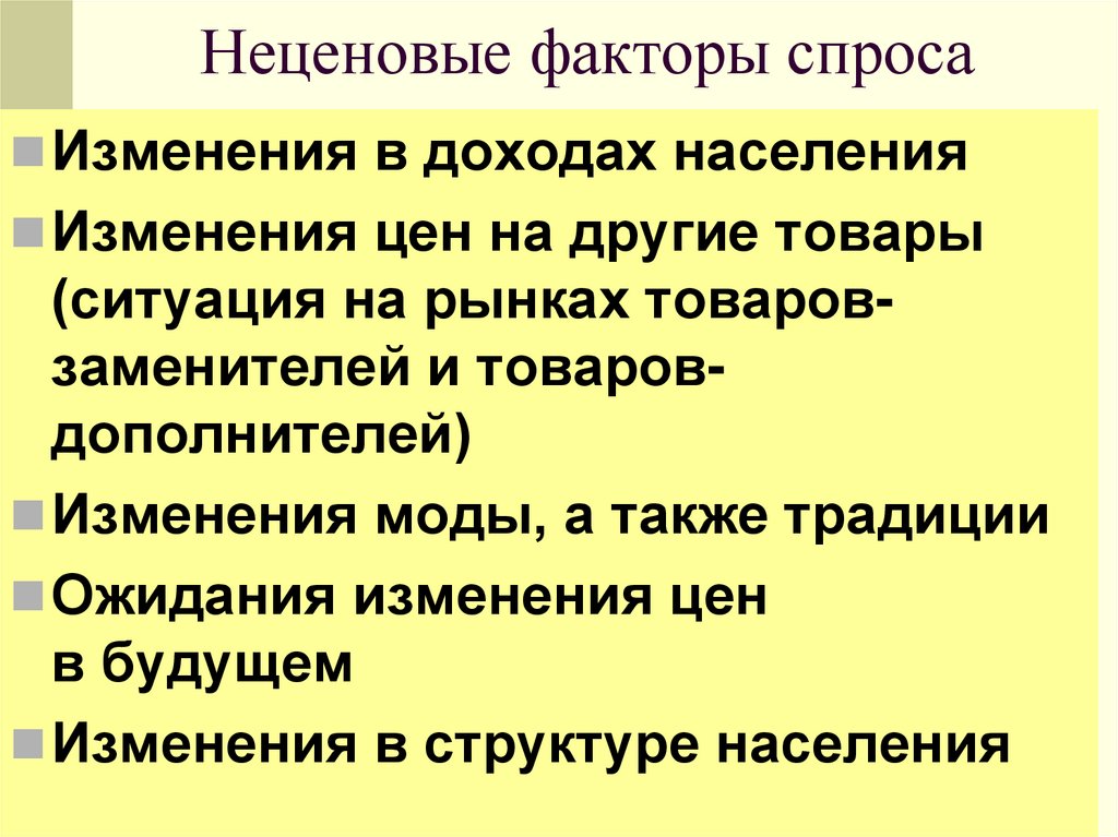 Неценовые факторы спроса