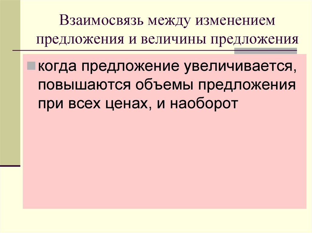 Взаимосвязь между изменением предложения и величины предложения