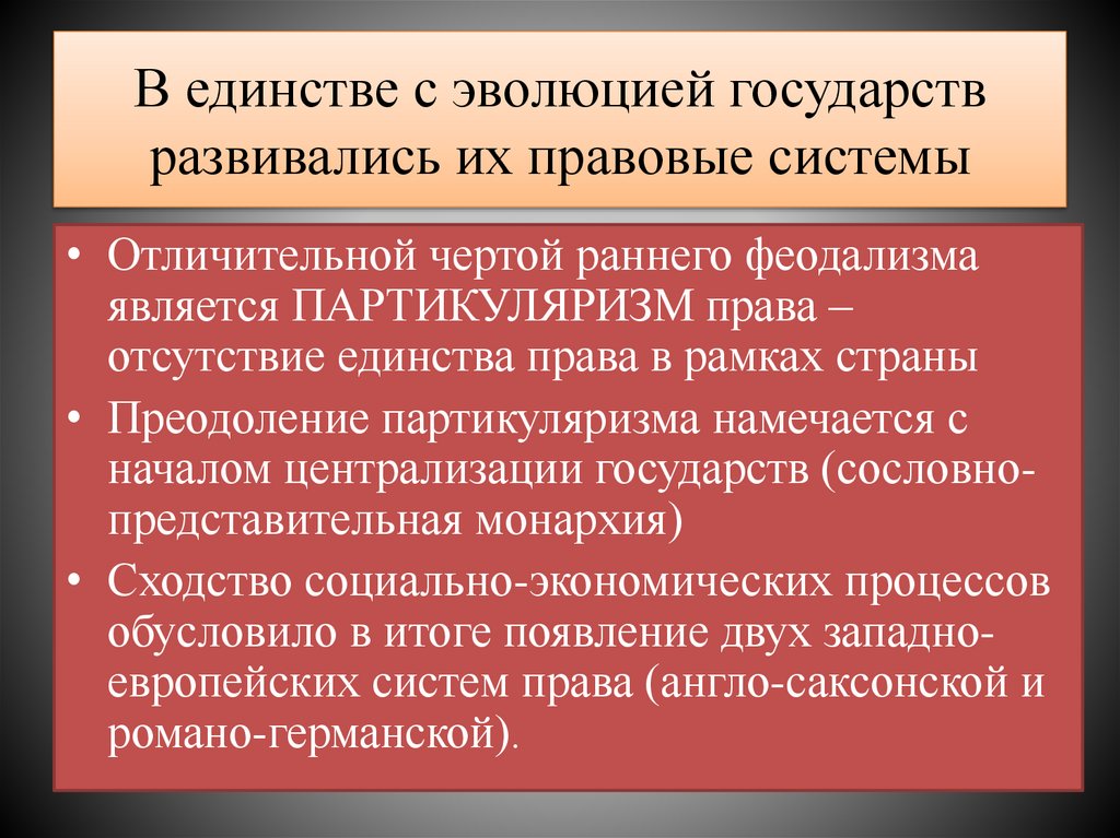 В единстве с эволюцией государств развивались их правовые системы