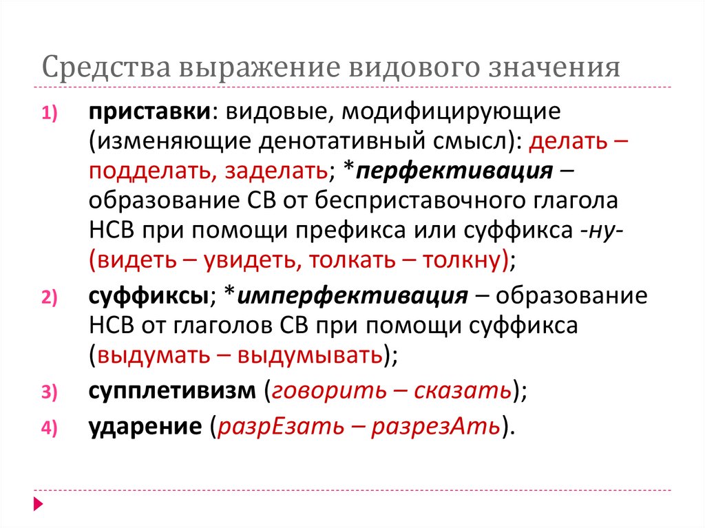 Средства выражение видового значения