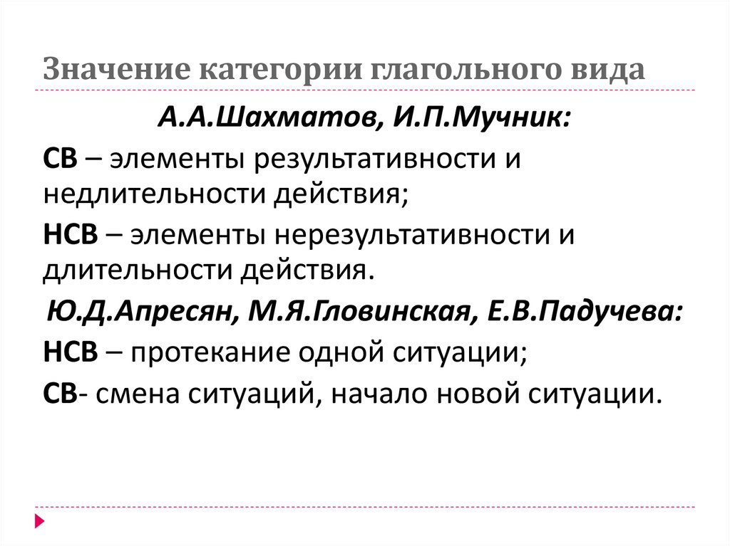 Значение категории глагольного вида