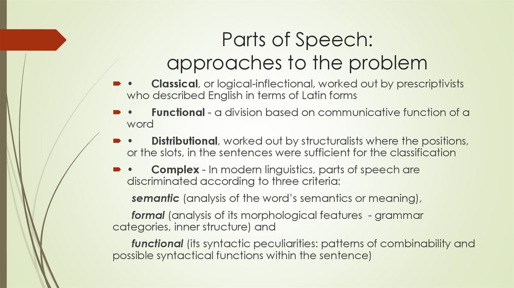 Parts of Speech: approaches to the problem