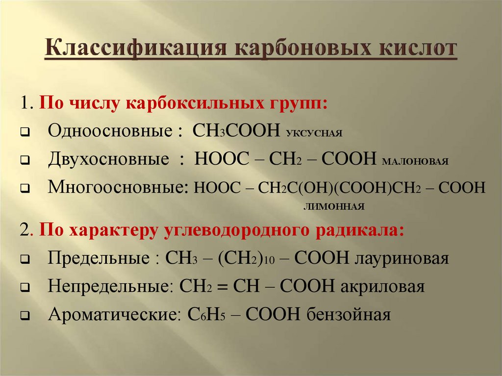 Классификация карбоновых кислот