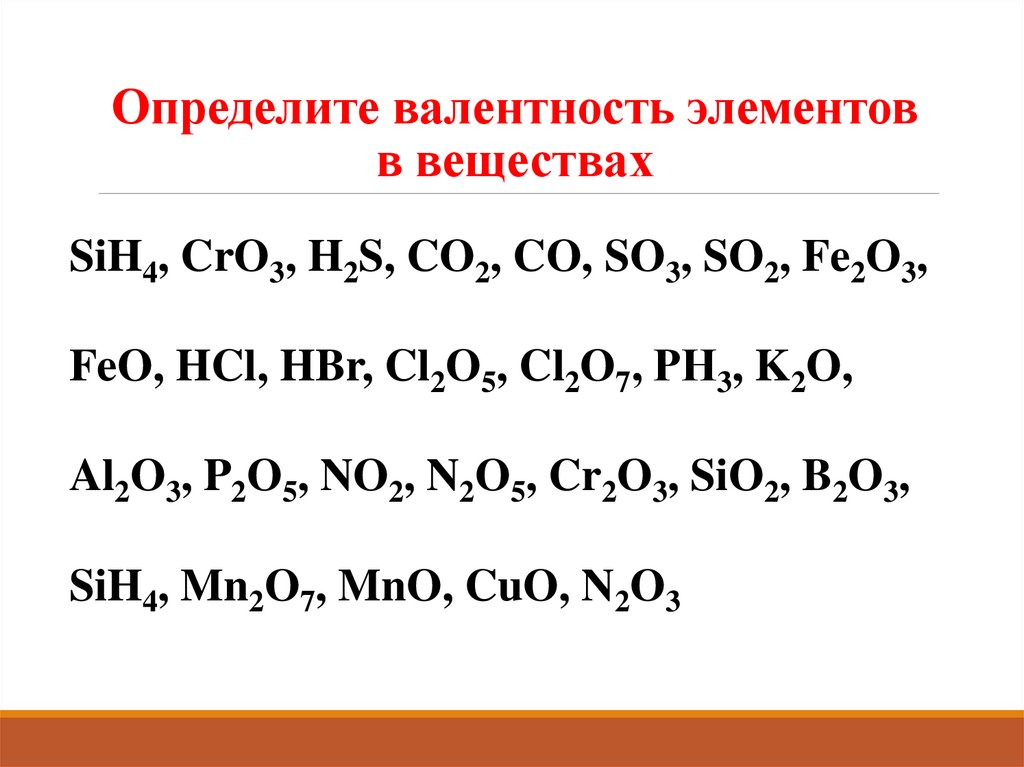 Определите валентность элементов в веществах