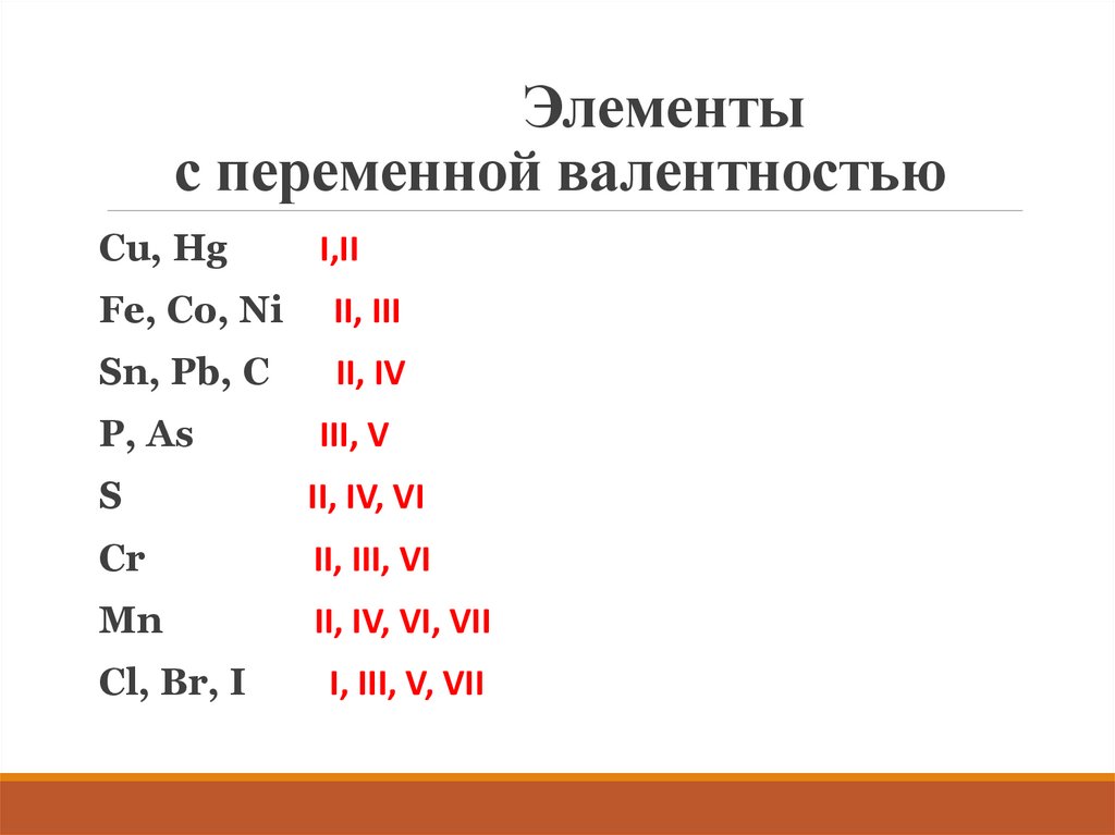 Элементы с переменной валентностью
