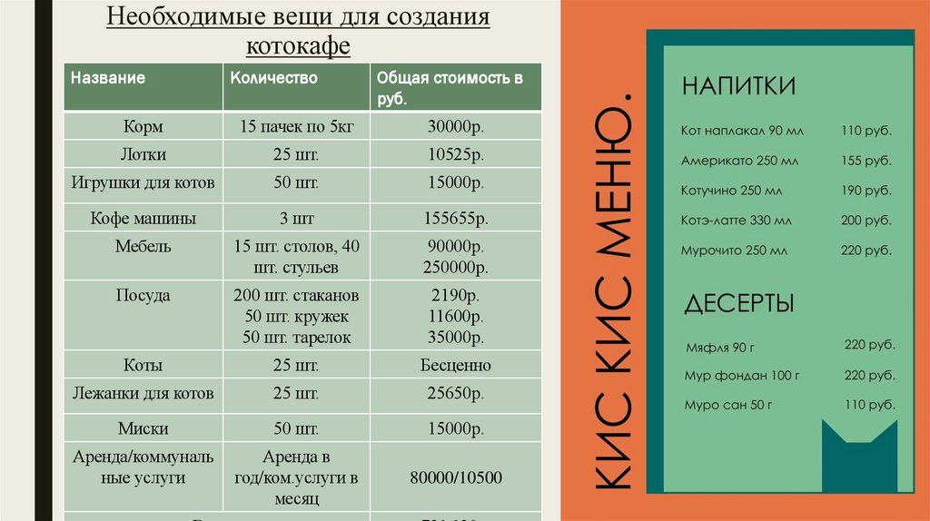 Необходимые вещи для создания котокафе