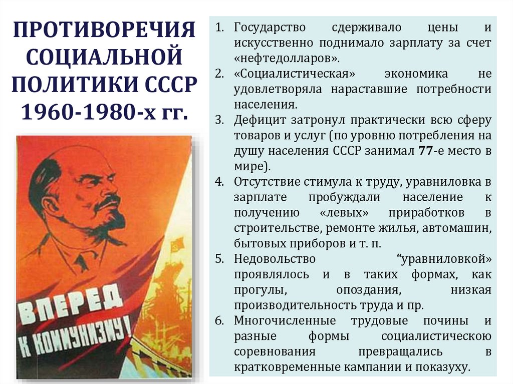 ПРОТИВОРЕЧИЯ СОЦИАЛЬНОЙ ПОЛИТИКИ СССР 1960-1980-х гг.