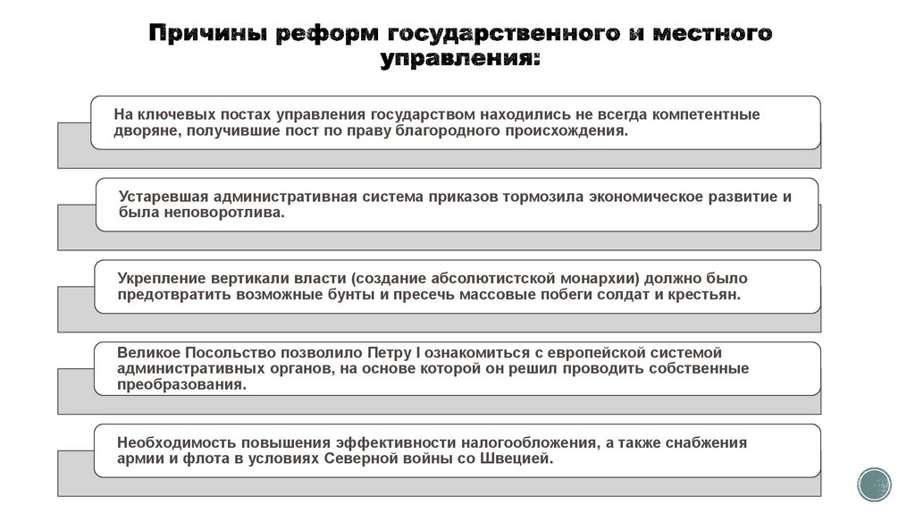 Причины реформ государственного и местного управления: