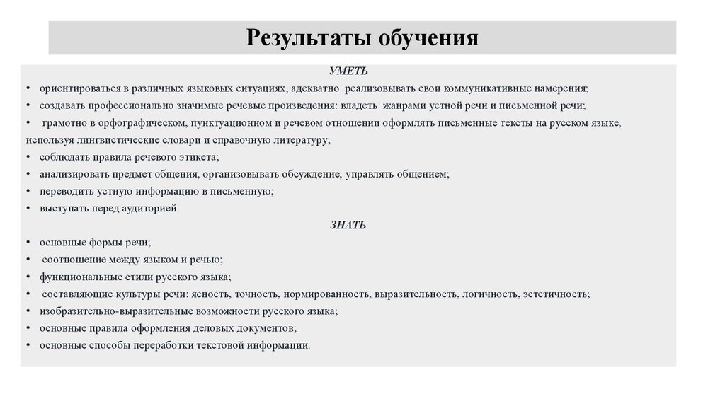 Результаты обучения