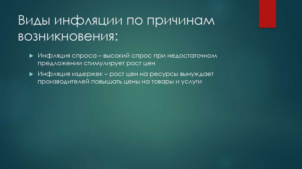 Виды инфляции по причинам возникновения: