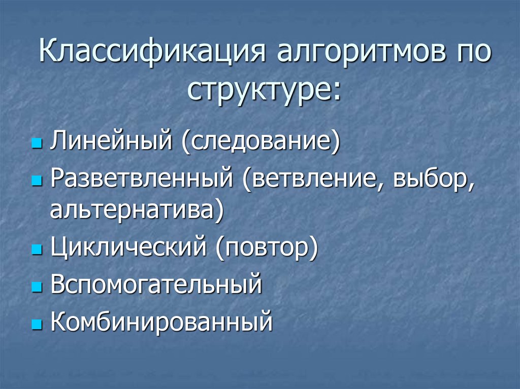 Классификация алгоритмов по структуре: