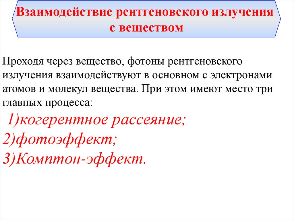Взаимодействие рентгеновского излучения с веществом