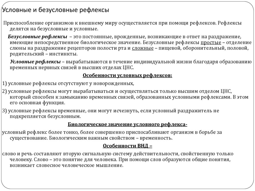 Условные и безусловные рефлексы